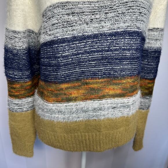 FATE Anthropologie Brown Blue Stripe Fair Aisle Soft Cozy Sweater Women's Small - Picture 3 of 6